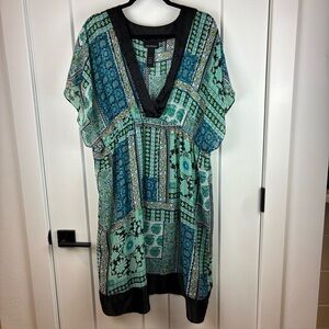 Lane Bryant Black and Teal Patterned Sheer Tunic Dress Size 22/24